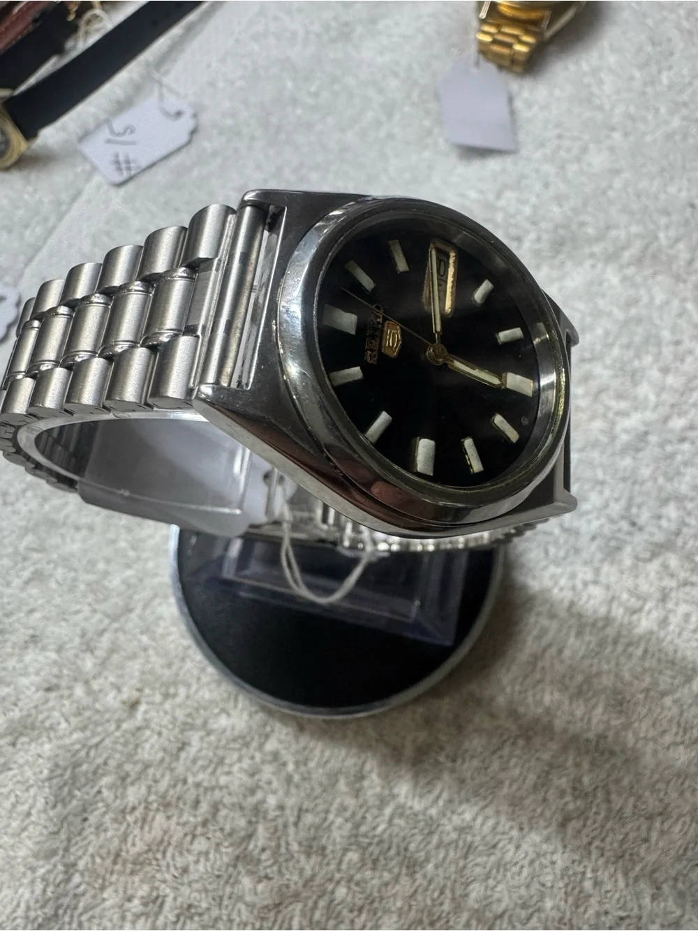 Seiko 5 automatic Black Dial Men's Watch with Gold Accents